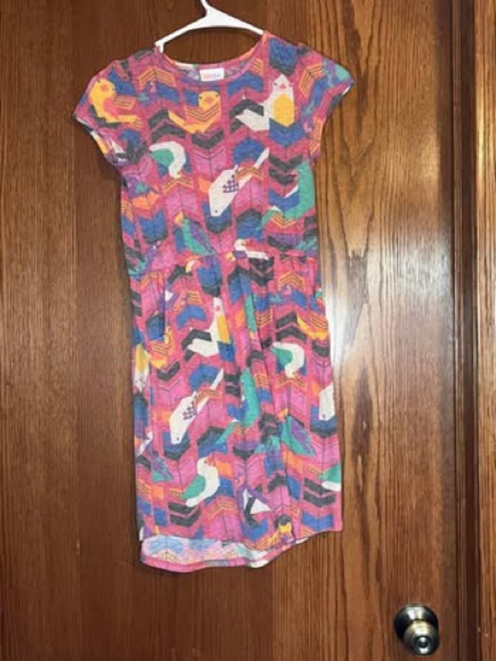 LuLaRoe Girls' Pink Multicolor Chevron & Geometric Print Dress